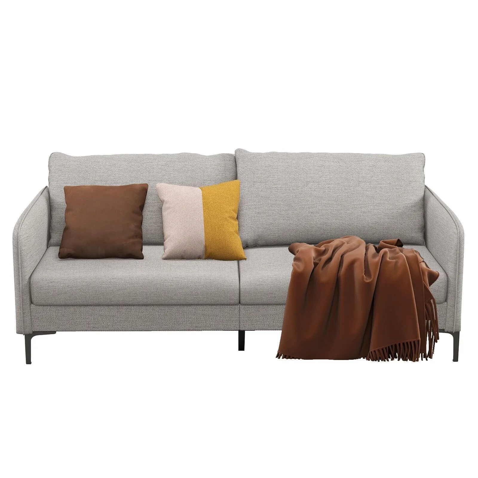 Costway Modern Loveseat Sofa Couch Upholstered Sofa Couch with Armrest Sturdy Metal Legs in Grey