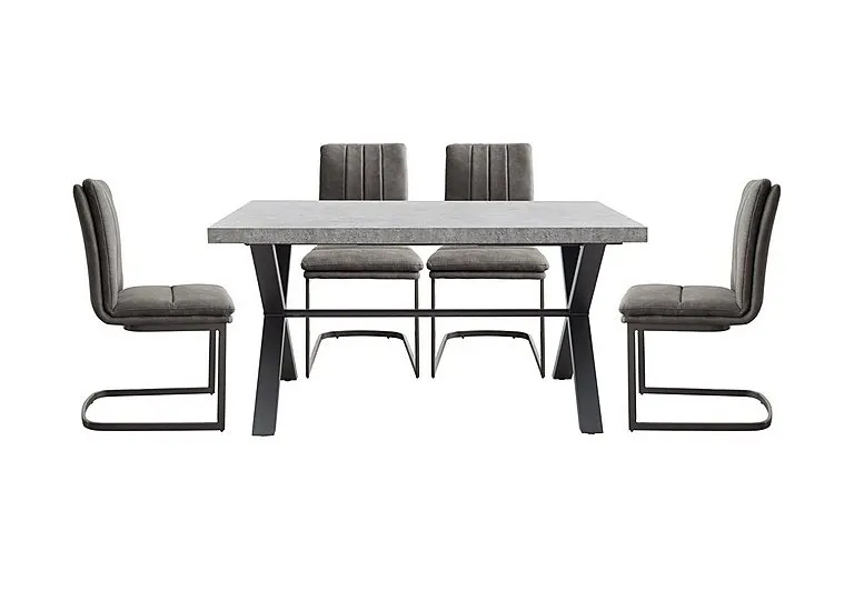 Moon Dining Table with X Shaped Legs and 4 Fabric Cantilever Chairs - 150-cm