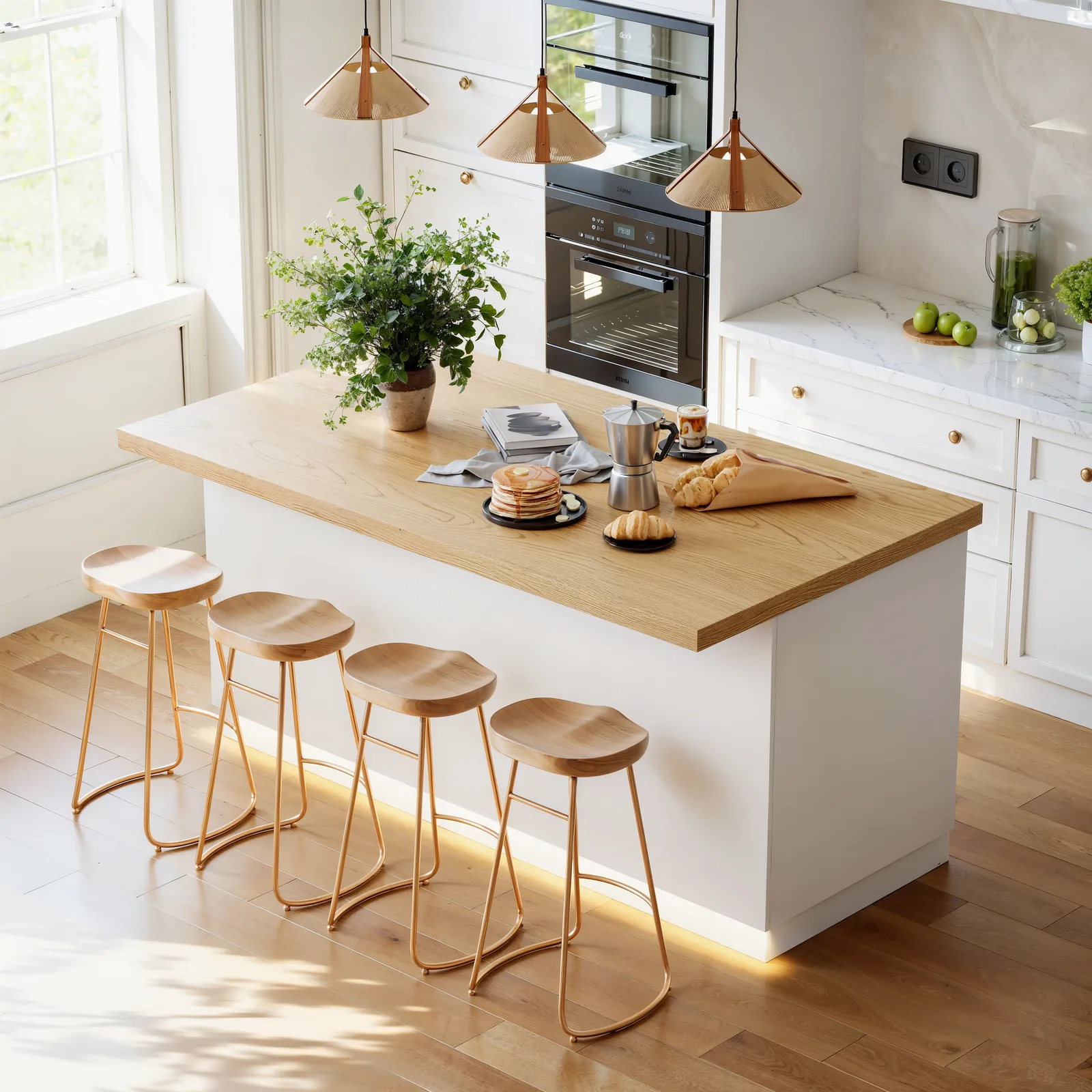 180 cm Japandi Style Wood Kitchen Island with Multi-Storage and LED Light Natural & White