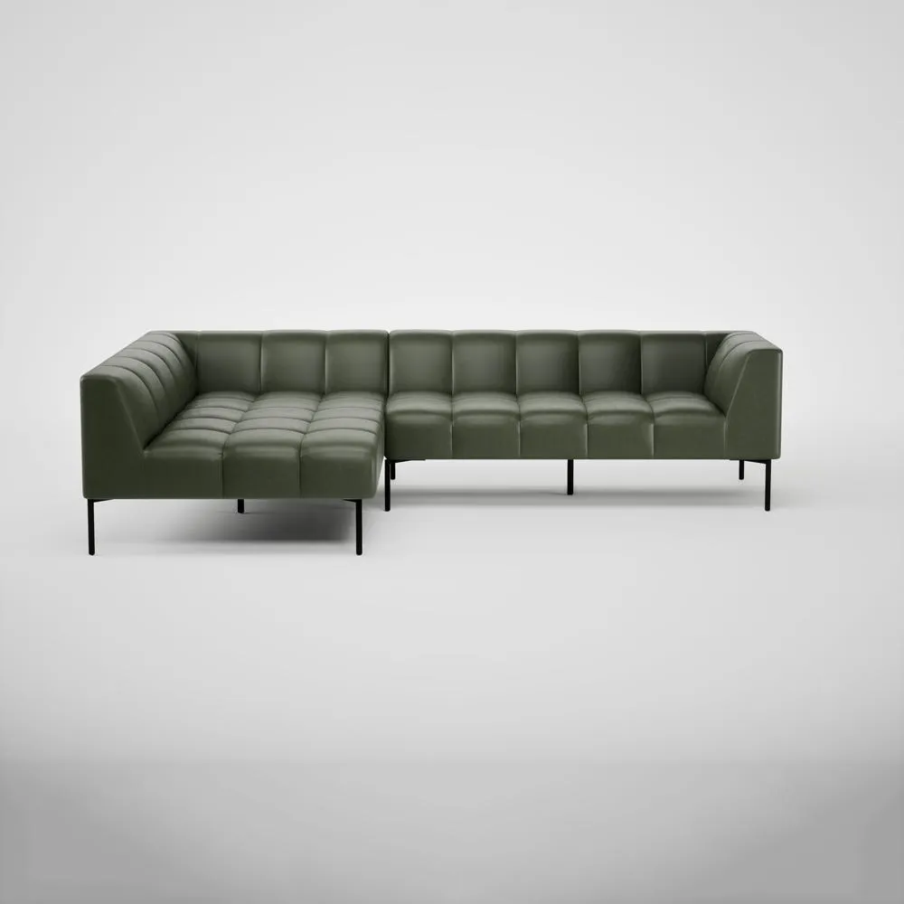Heal's Quadro Left Hand Facing Chaise Sofa Stonewash Leather 278 Black Feet 2