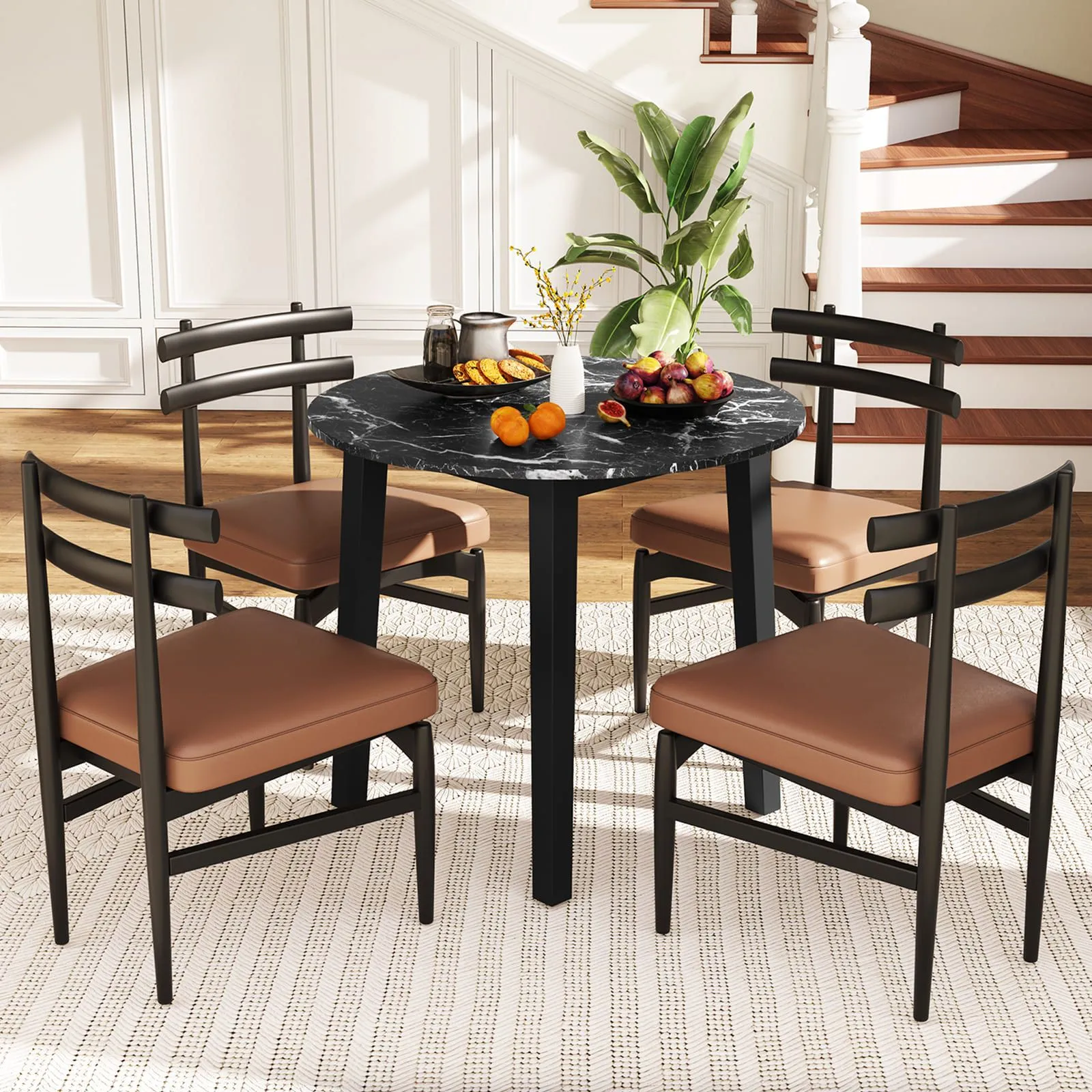 Costway Round Dining Table 35" Kitchen Table w/ Rubber Wood Legs in Black 3