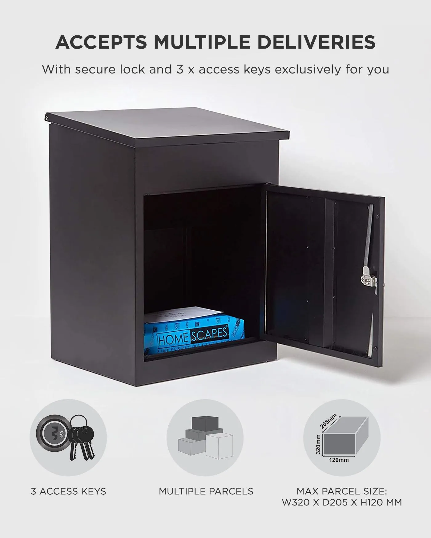 Homescapes Smart Parcel Box® Medium Front Access Secure Delivery Box in Black 5