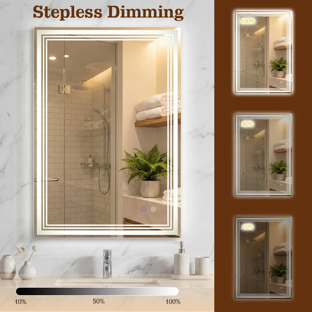 Costway 70 x 50 CM LED Bathroom Mirror Rectangular Wall Vanity Mirror in White