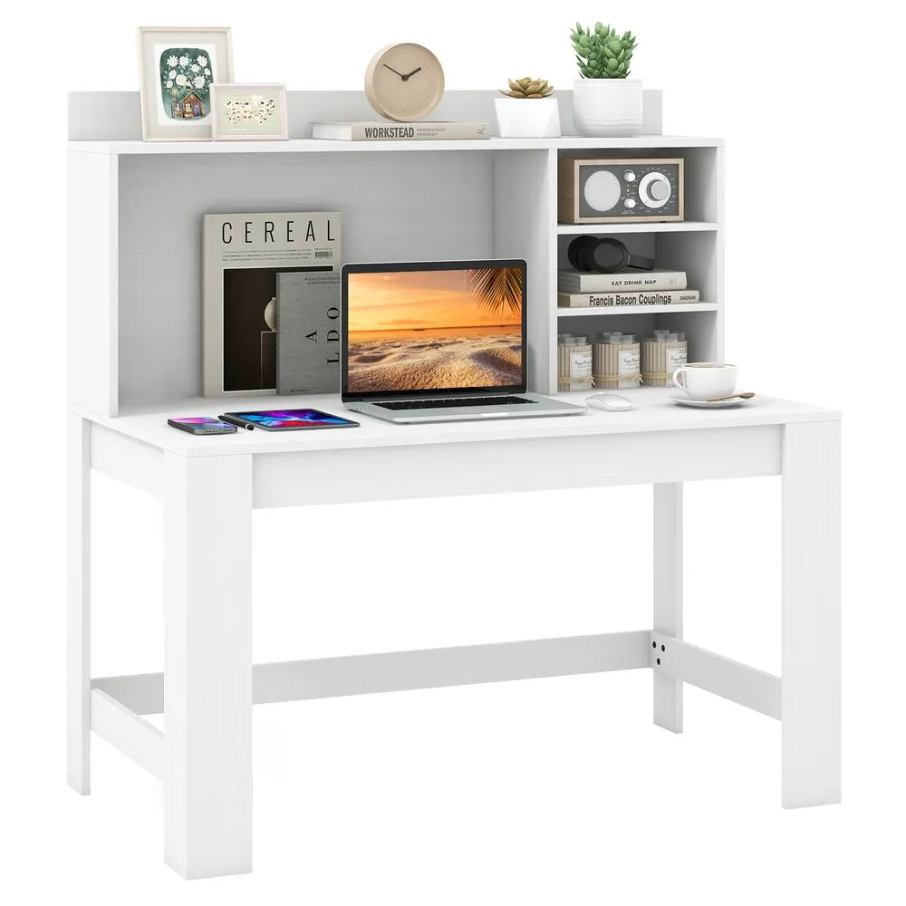 Costway Wooden Computer Desk Home Office Laptop PC Desk w/ Hutch in White 3