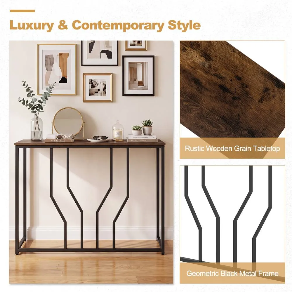 Costway Console Table Entryway Table Narrow Sofa Side Table Rustic Brown 5