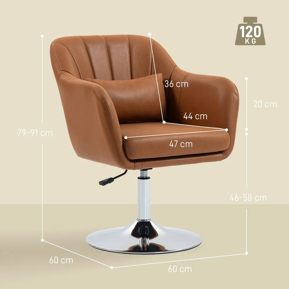 HOMCOM Stylish Retro Swivel Tub Chair Steel Frame Cushion Seat Dark Brown 3