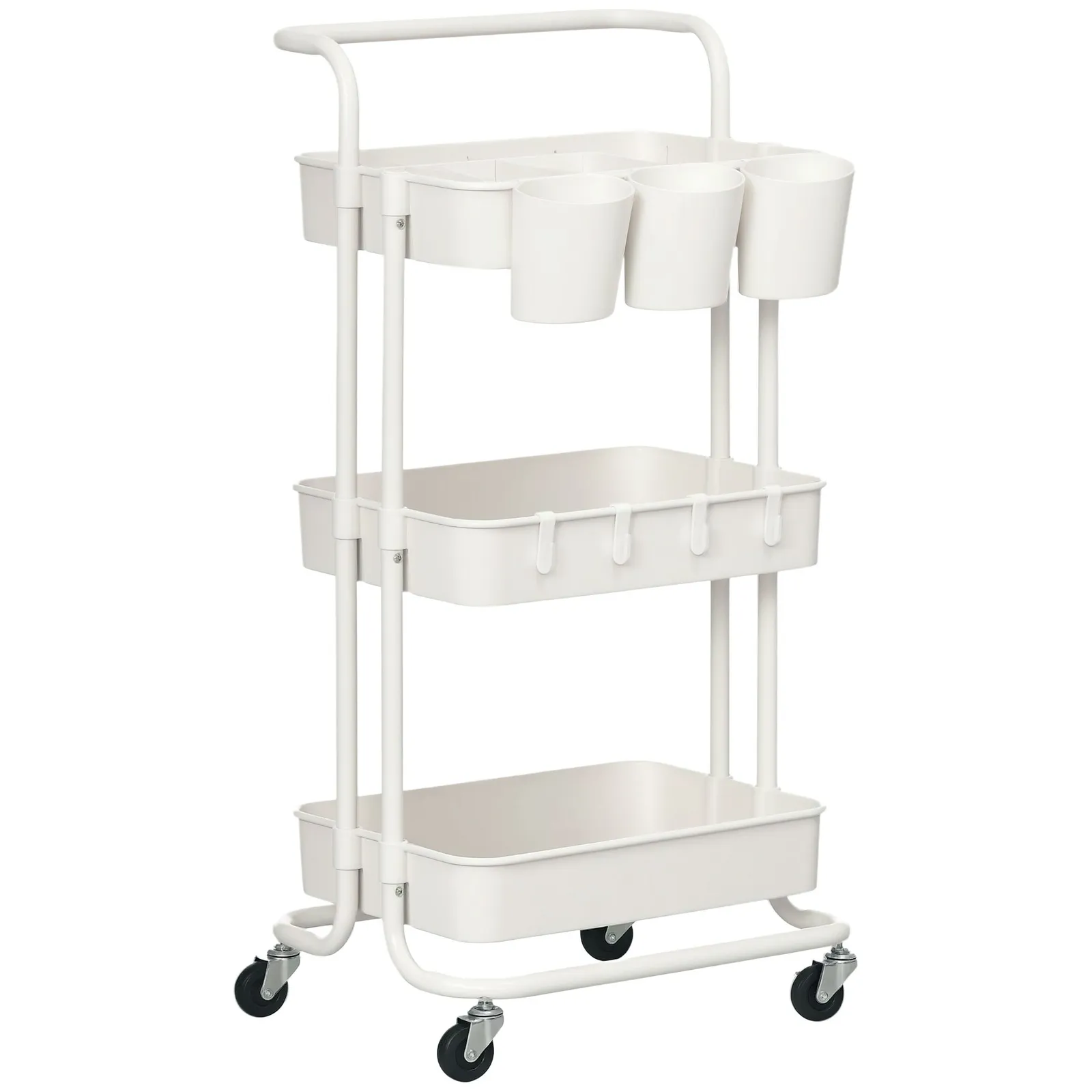 HOMCOM 3-Tier Utility Cart, Rolling Serving Trolley with Baskets, White 2