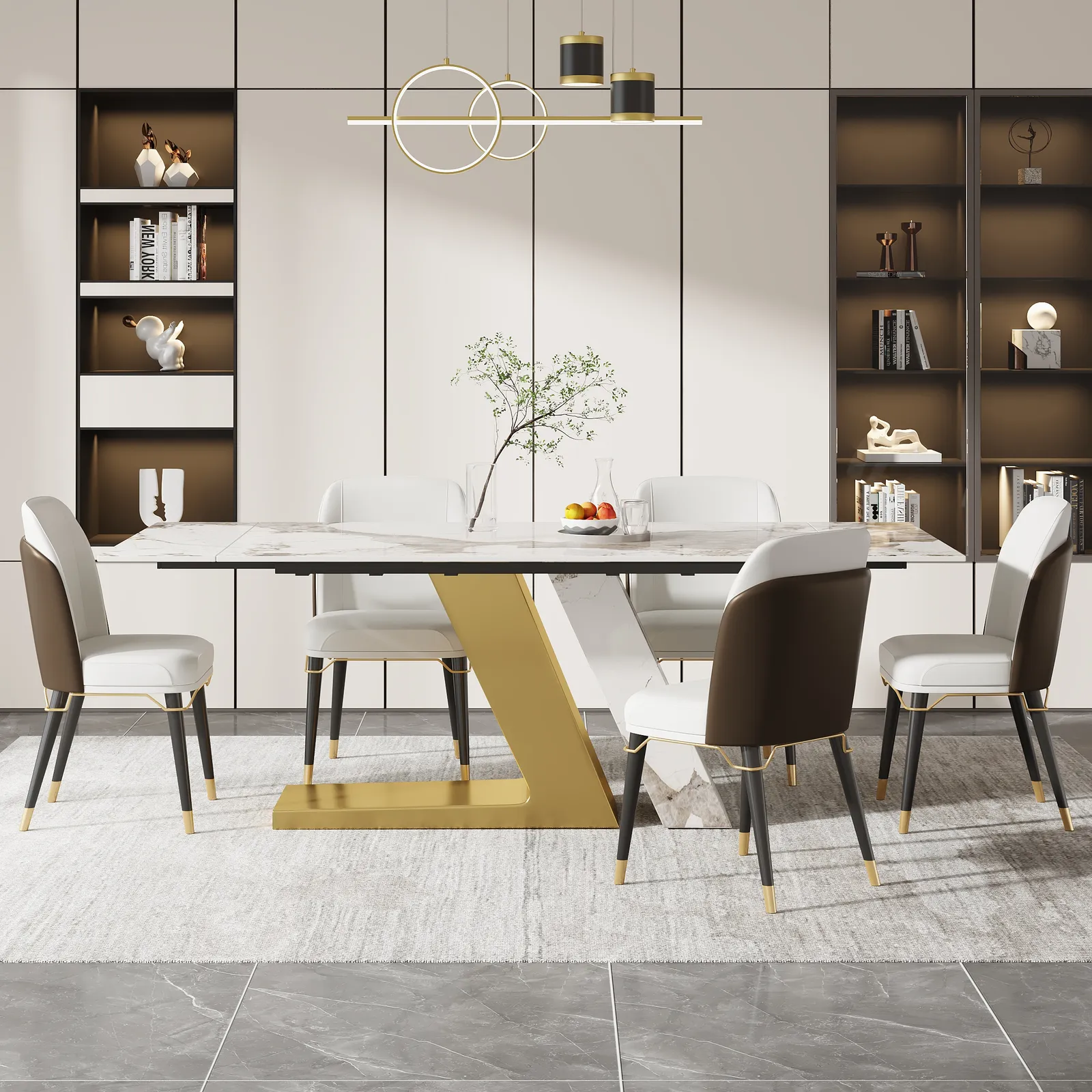 1600mm-2000mm Modern Extendable Sintered Stone Dining Table Seats 4-6 People