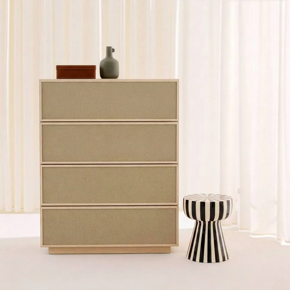 sweeek Chest of 4 drawers with wood decor & fabric in Beige 3