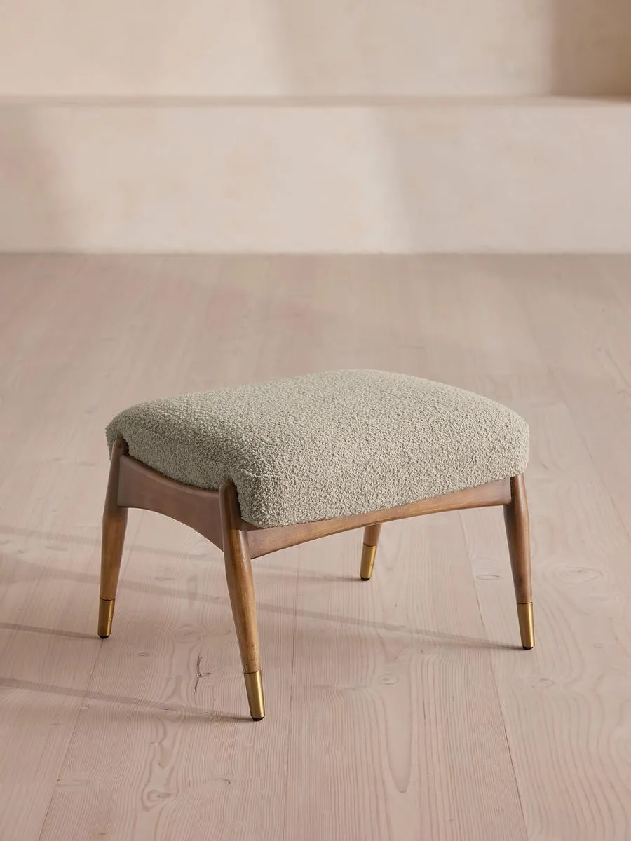 Theodore Oak Footstool, Textured Wool Boucle, Pistachio