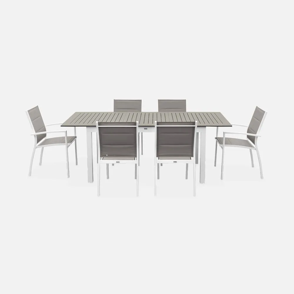 sweeek 6-seater Extendable Aluminium Garden Table With Chairs in White 2