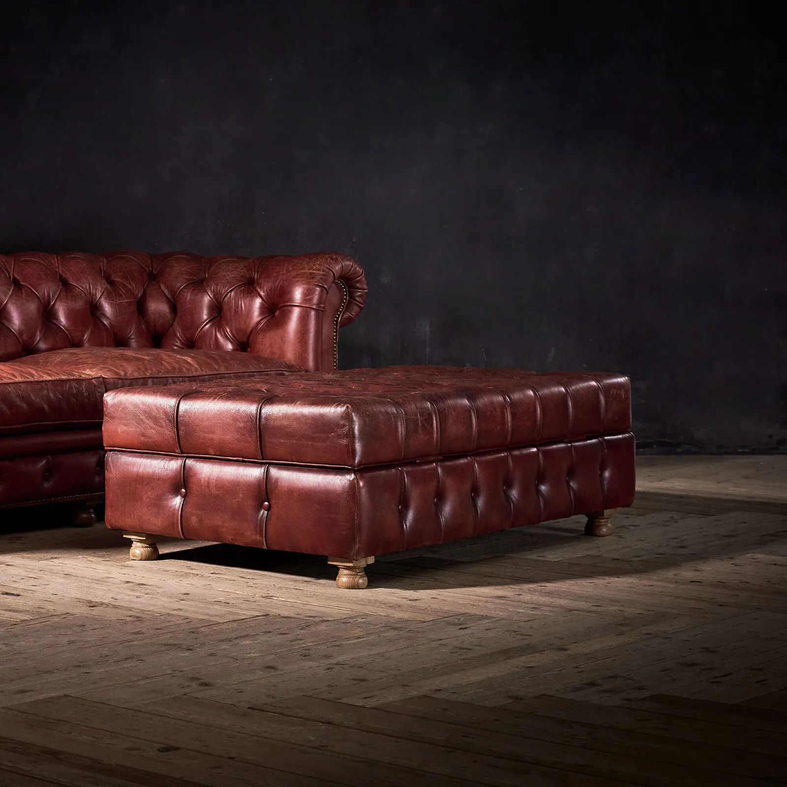 Timothy Oulton Westminster Button Medium Store Footstool, Red Leather | Barker & Stonehouse 3
