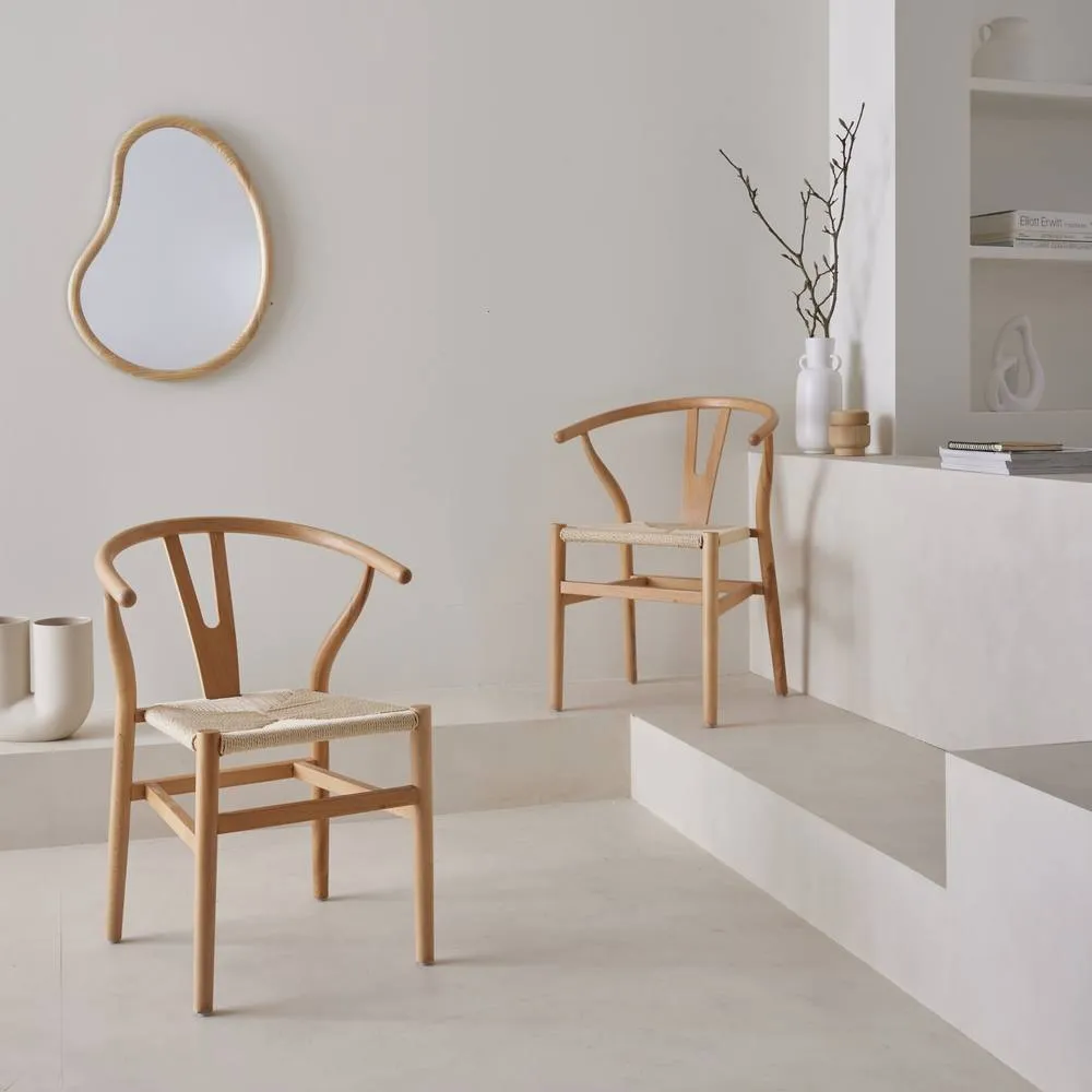 sweeek Pair of wooden chair with rope seat in Beige