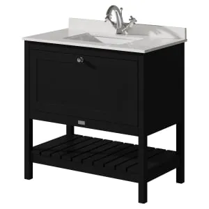 Bayswater Hartleigh Matt Black Traditional Freestanding Vanity Unit & 1 Tap Hole White Marble Top Basin - 800mm 2