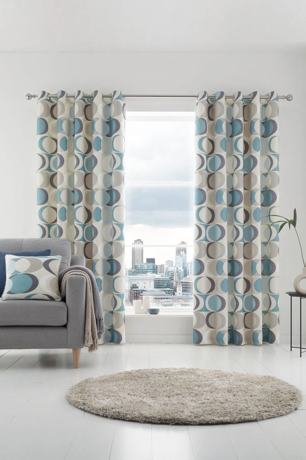 Fusion 'Sander' 100% Cotton Light Filtering Pair of Eyelet Curtains in Duck Egg Blue 2