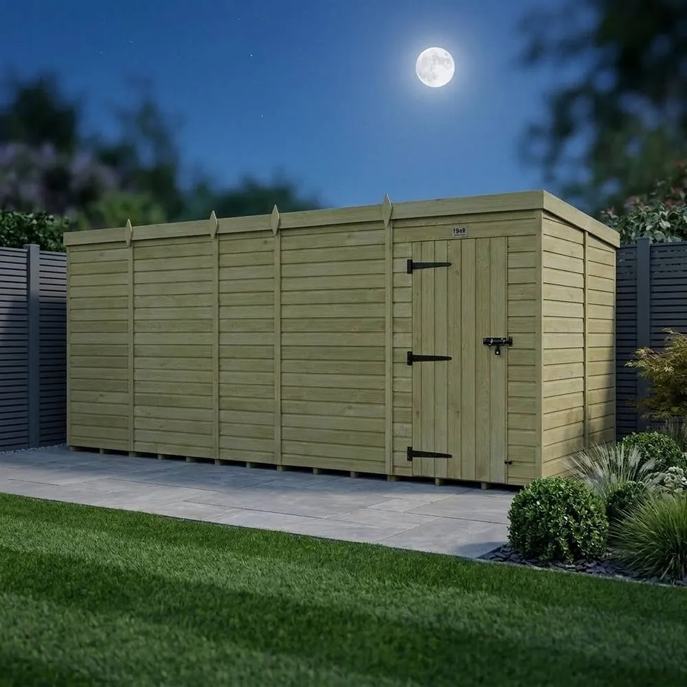 Buttercup Farm 19ft x 9ft Pent Garden Shed Single Door No Windows - Timber in Brown 3