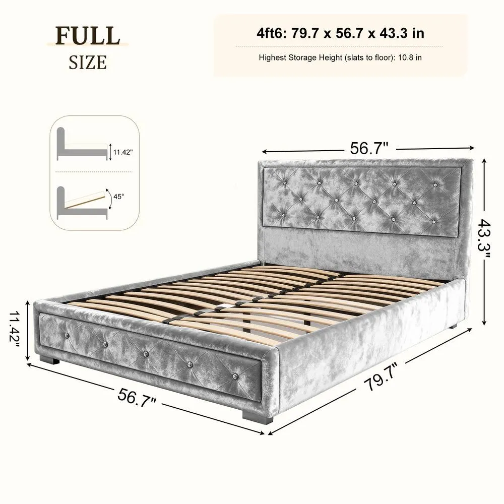 Comfy Living Ltd Fabric Silver Crushed Velvet Dimante Bedframe 6