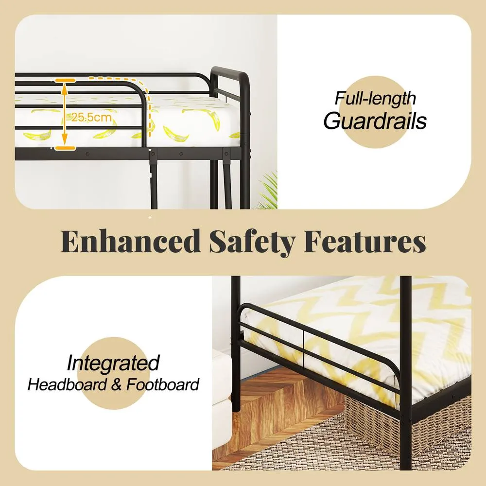 Costway Metal Bunk Bed Heavy Duty Single Over Single Bunk Bed w/Ladder-Black in Black 6