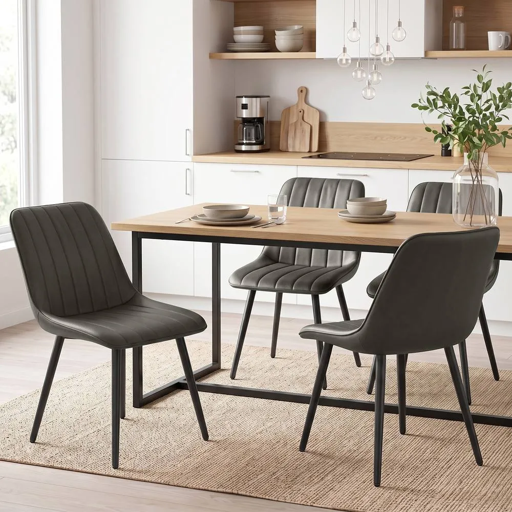 HOMCOM Faux Leather Upholstered Kitchen Chairs with Metal Legs, Grey 2