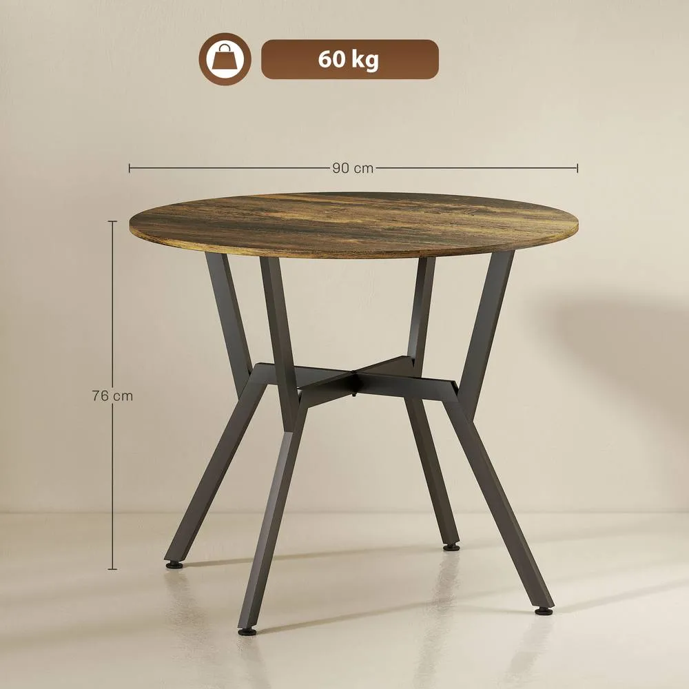 HOMCOM Small Kitchen Table with Black Steel Legs, Dining Table in Brown 3