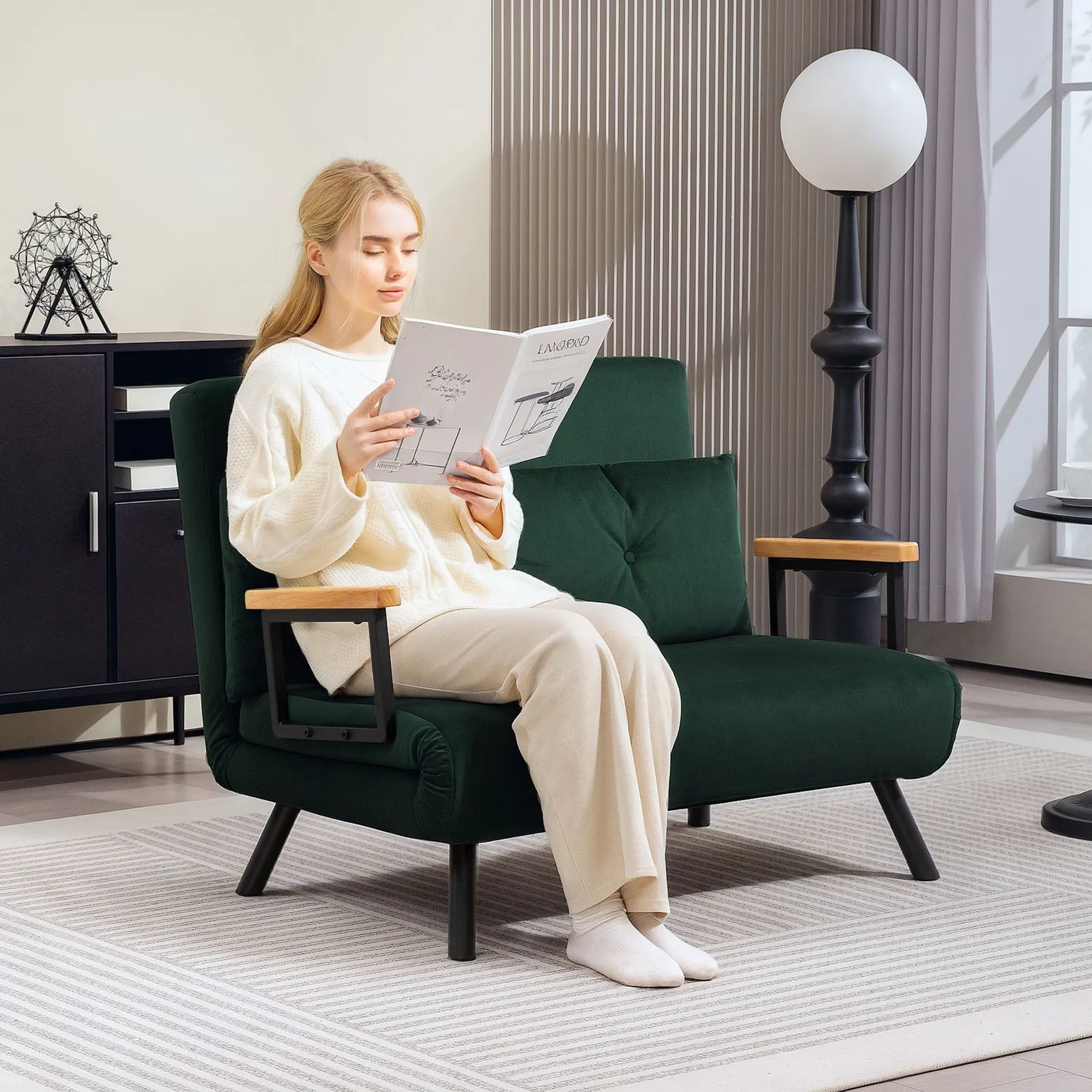 HOMCOM Click Clack 2 Seater Sofa Bed for Living Room, Guest Room in Green 1