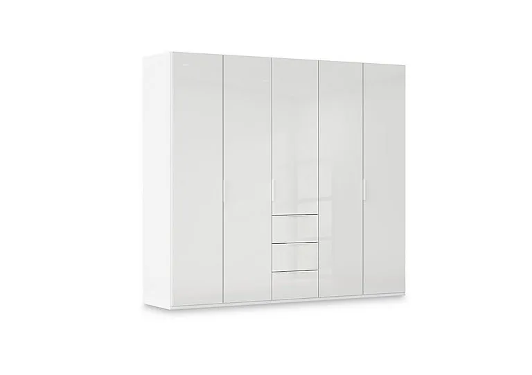 Haven 251cm 5 Door Combi Wardrobe with Glass Doors - Alpine White