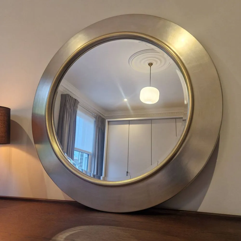 Yearn Mirrors Ava Metallic Silver Round Bevelled Mirror Gold Trim 4