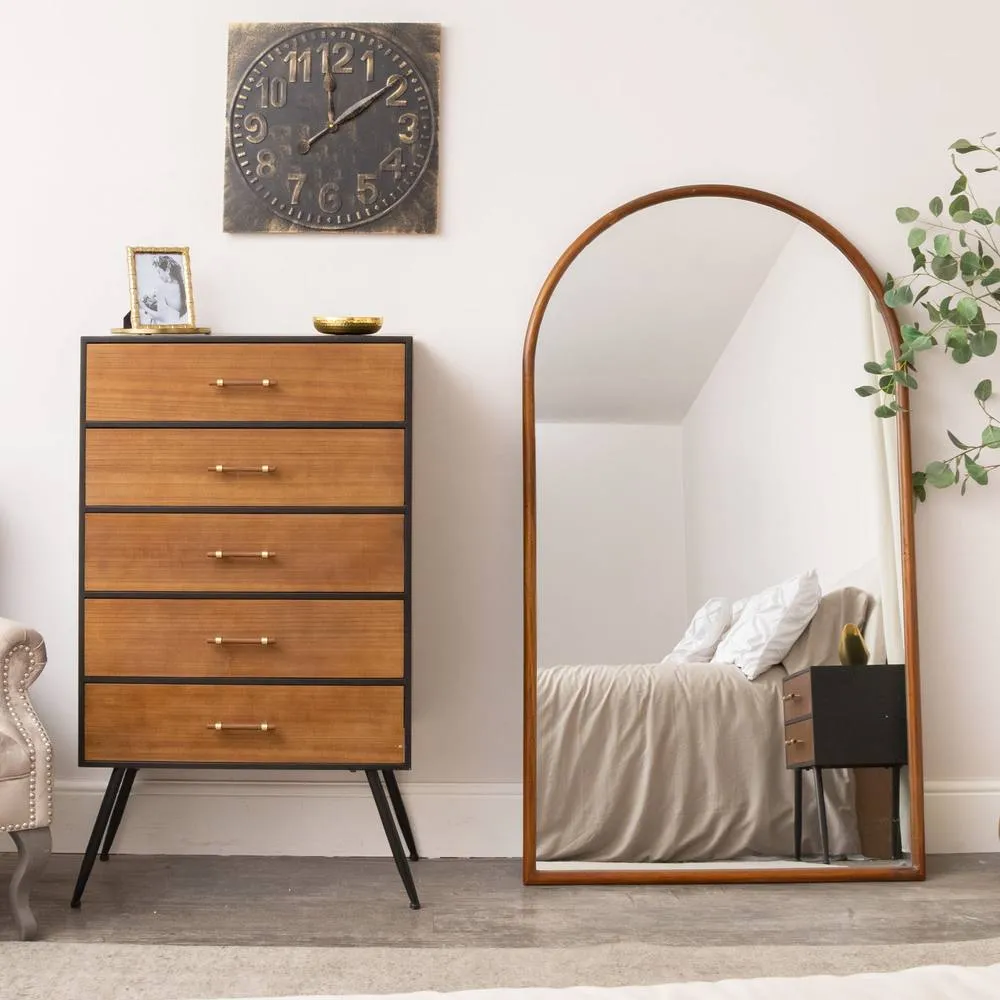 Melody Maison Large Walnut Wooden Framed Arched Leaner Mirror - 90cm X 158cm - Ashwell Range in Brown 6