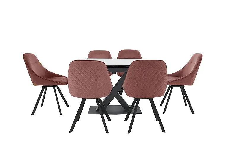 Arctic Extending Dining Table with White Top and 6 Swivel Chairs - Pink