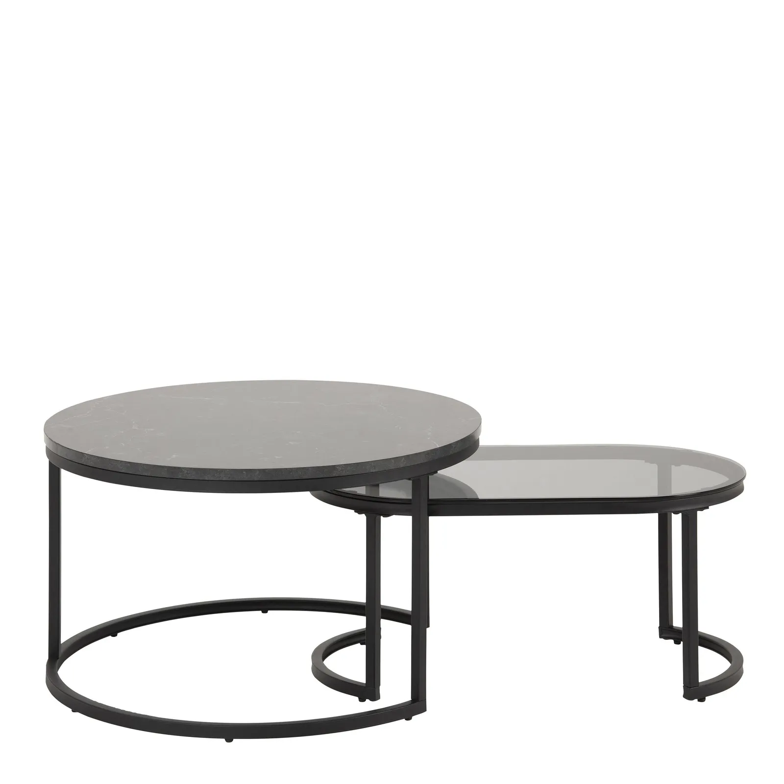 Furniture To Go Spiro Round/Oval Coffee Table Set with Black Marble/Smoked Melamine Glass Top 2