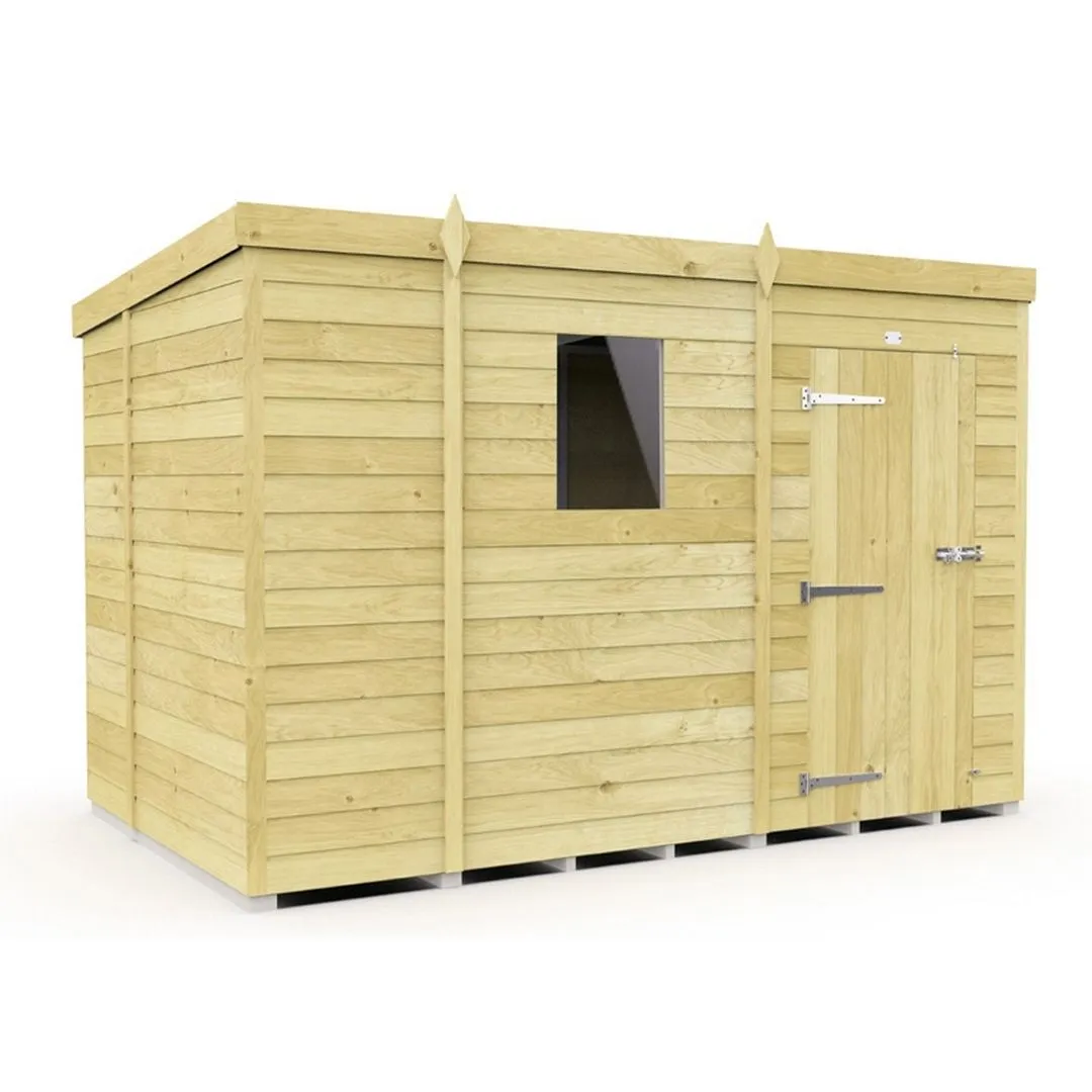 Buttercup Farm 9 x 6 Feet Pent Shed - Single Door W/ Windows - L178 x W276 x H201 cm in Brown
