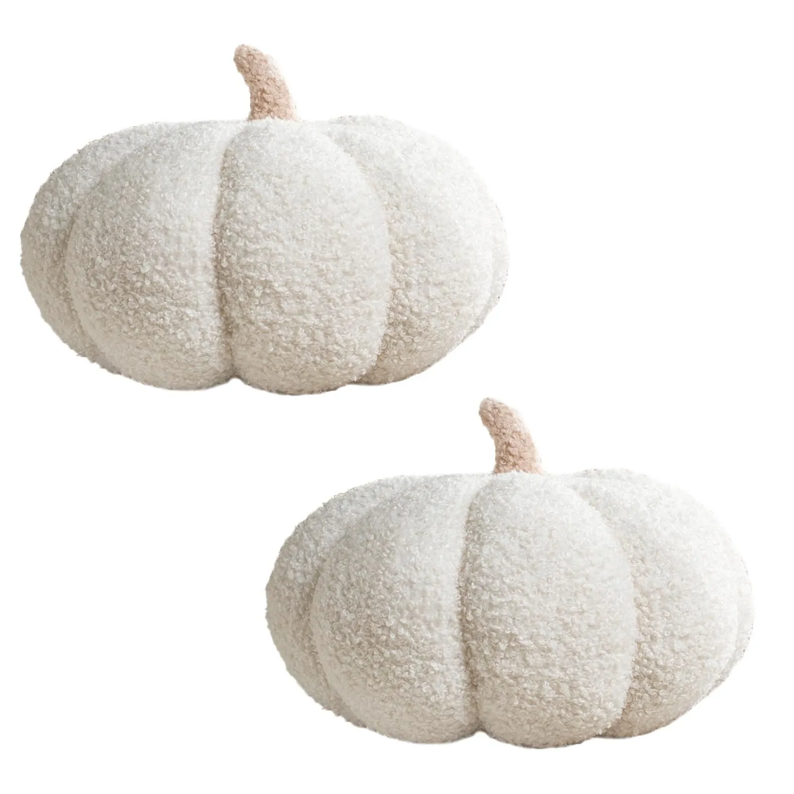 OHS Pumpkin Sofa Cushion Soft Fleece Filled 2 Pack Autumn Plush Home Decor Plump in Cream