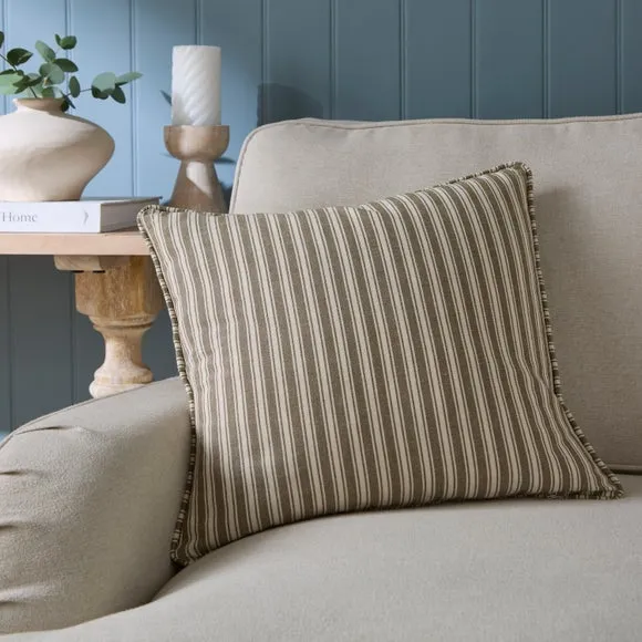 Ticking Stripe Piped Cotton Square Cushion Cover
