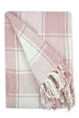 New Edge Blinds NewEdgeBlinds Comfy Check Collection Recycled Cotton Throw in Blush Pink (70" x 100"), Pink