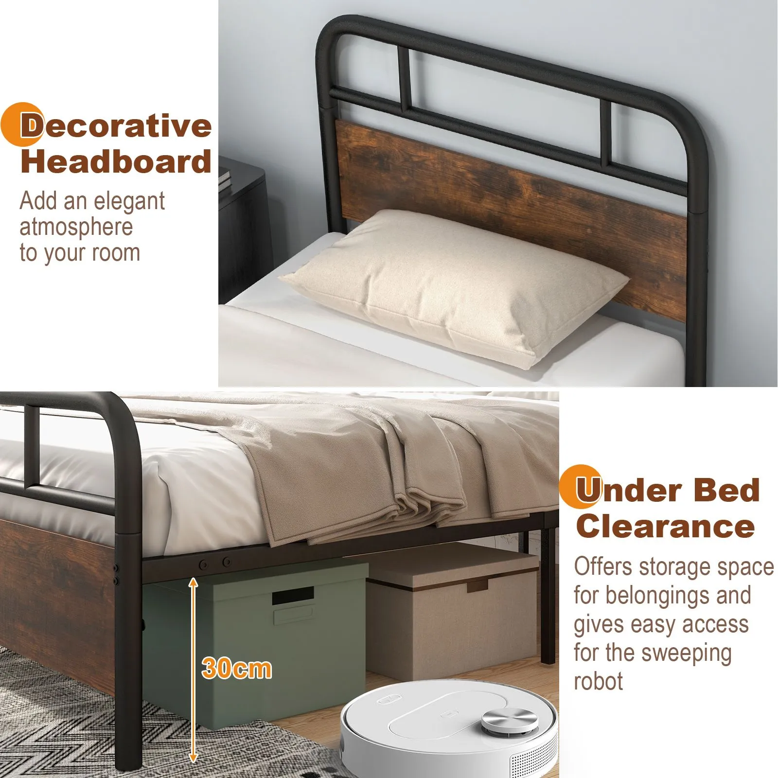 Costway Single Size Bed Frame Platform Metal Slats Support Bed W/ Industrial Headboard in Black 4