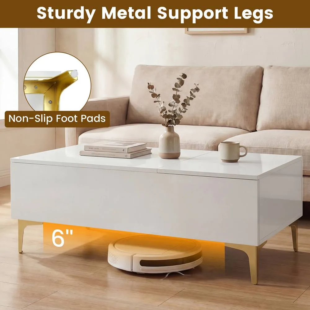Costway Modern Lift Top Coffee Table High Gloss Accent Table in White 4