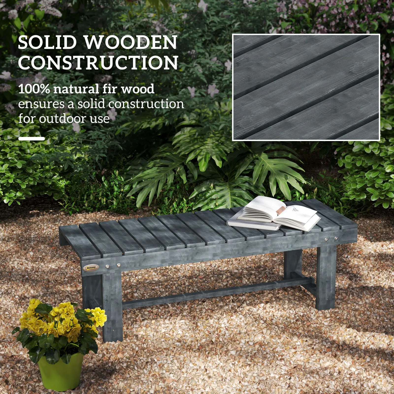 OUTSUNNY 1.1M Outdoor Garden Bench Patio Loveseat Fir Wood 2 Person in Grey 6