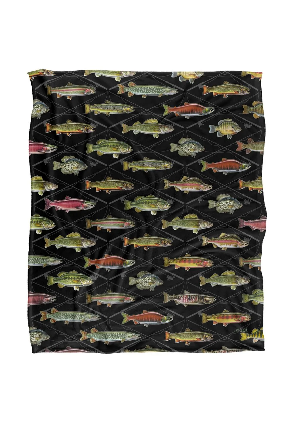 JQ Licensing Fish Crossed Fishing Rods Pattern Silky Touch Super Soft Throw Blanket 152 X 127 cm in White