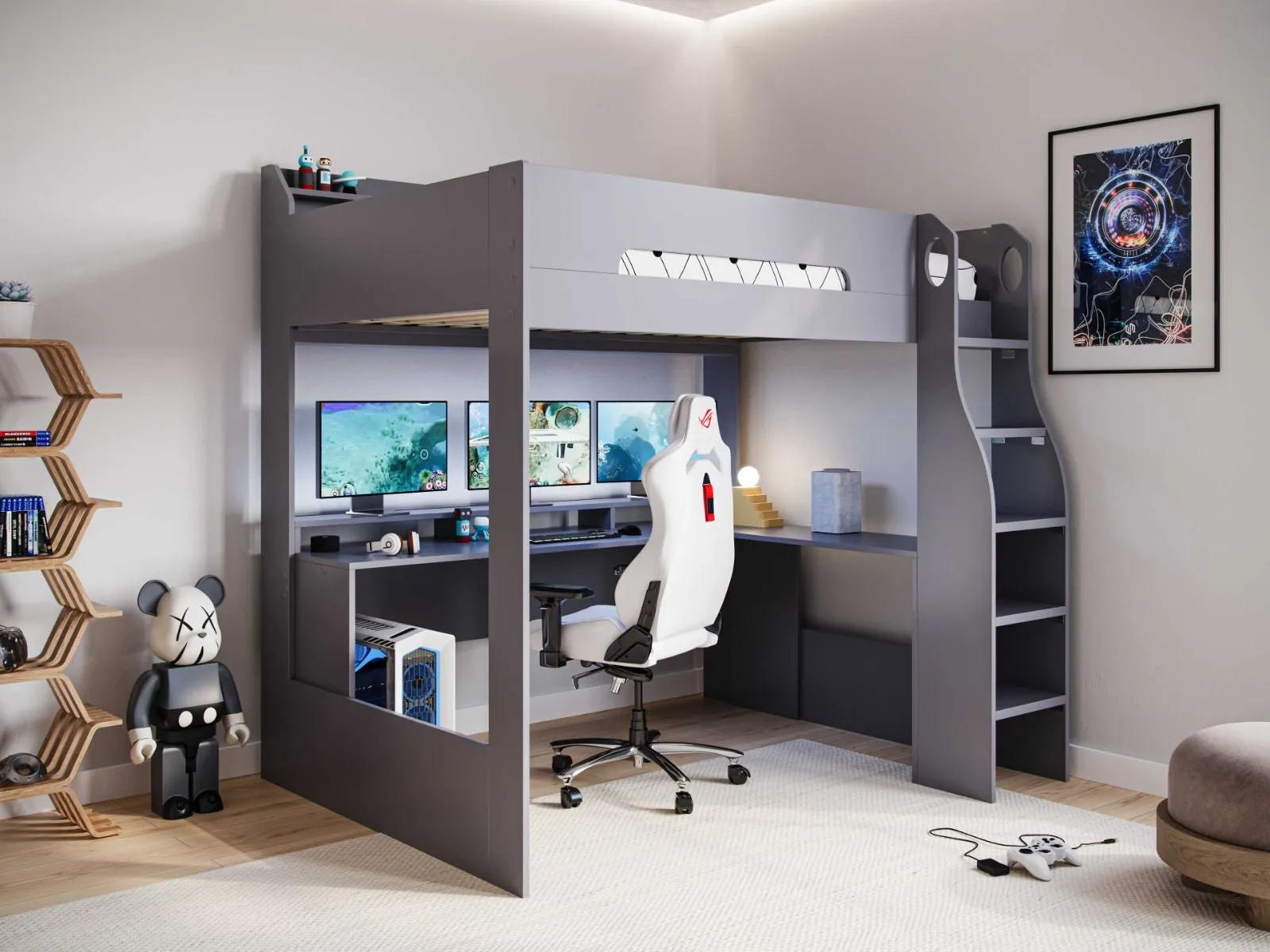 Flair Skyhigh Small Double Gaming High Sleeper Bed in Grey