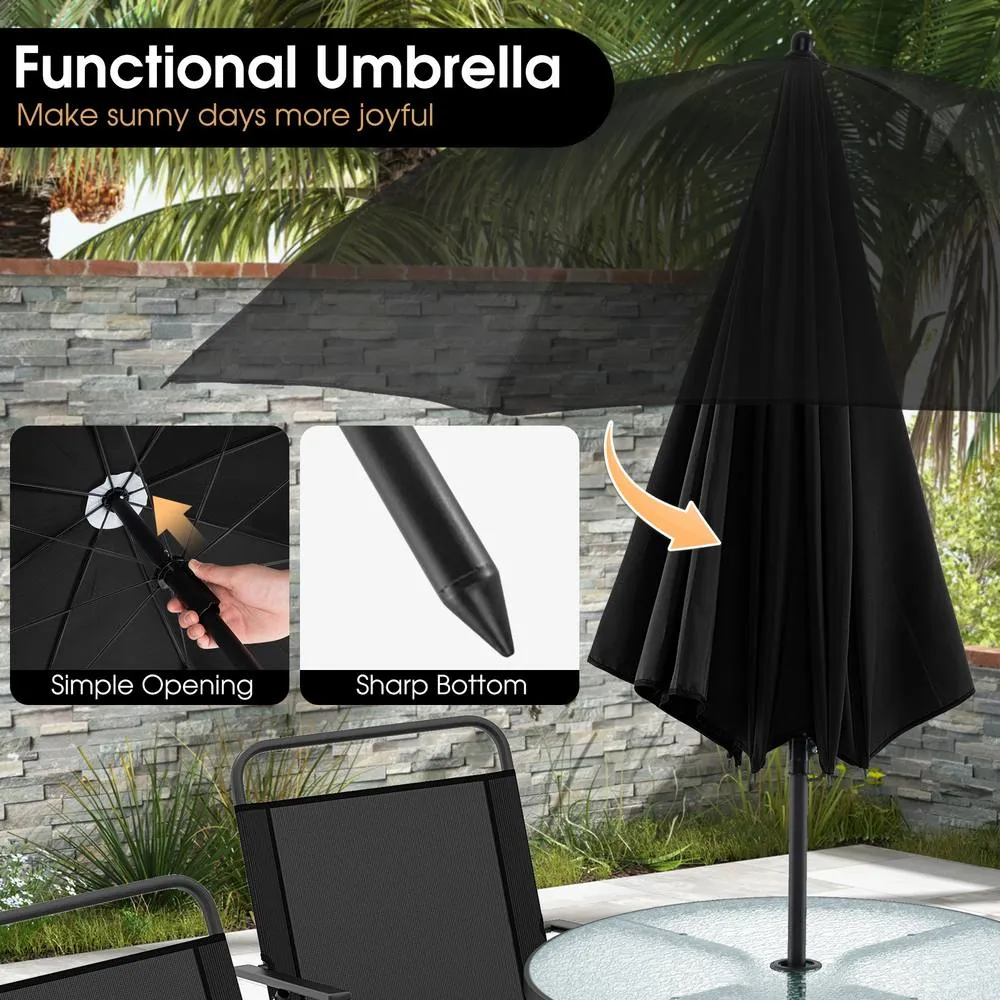 Costway 6 Piece Outdoor Round Dining Set Patio Garden Table Set for 4 w/ Umbrella in Black 6