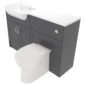 Deccado Padworth Charcoal Grey Left Hand 1200mm Fitted Vanity & Toilet Pan Unit Combination with Left Hand Basin