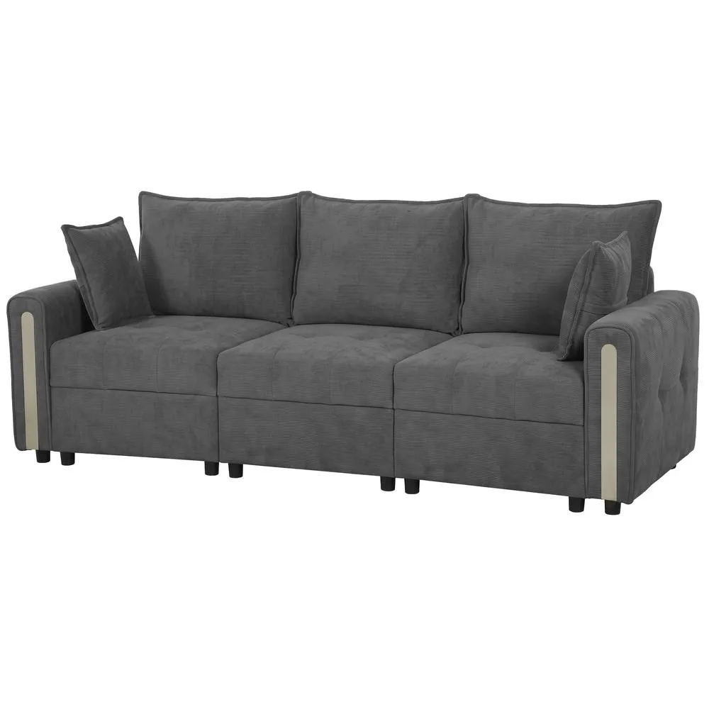 HOMCOM 3 Seater Sofa with Lift-Up Storage, 228 cm Velvet Couch, Dark Grey