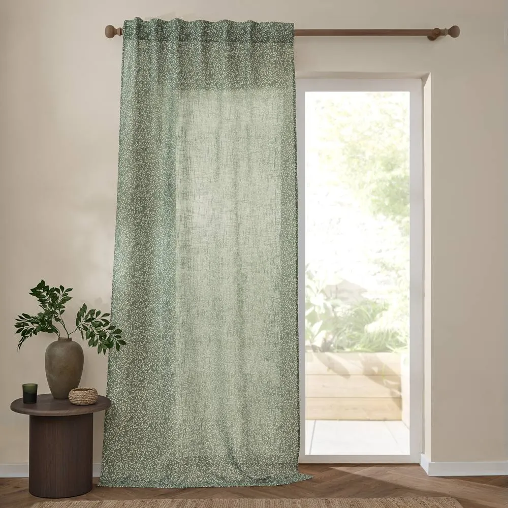 Yard Perrie Leaf Sheer Woven Tab Top Curtain Panel in Green 2