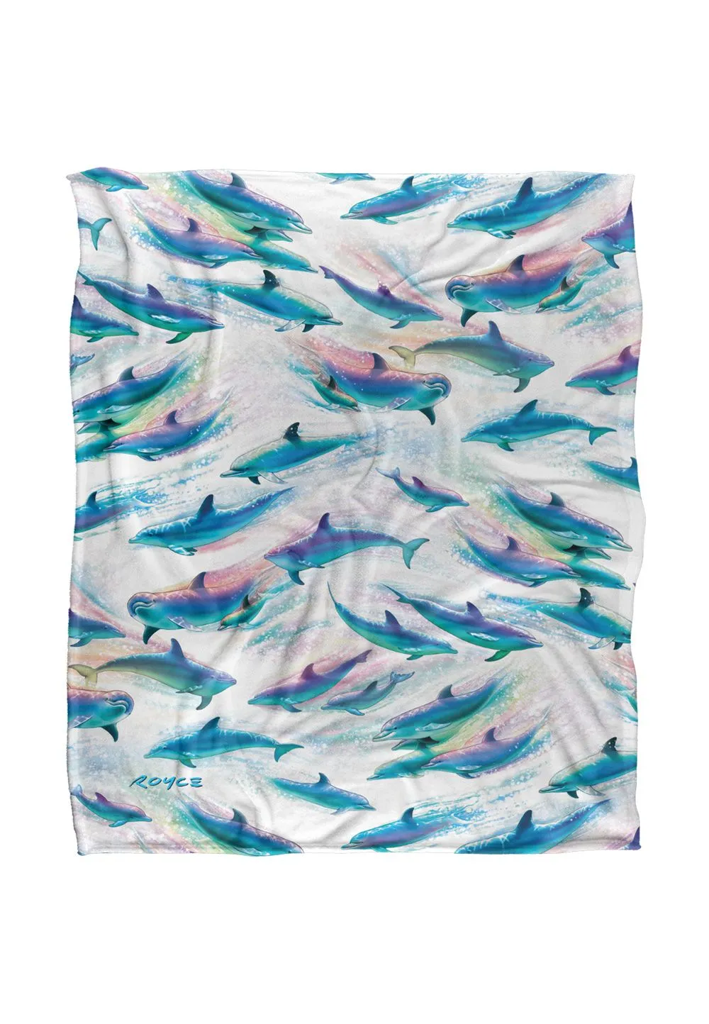 JQ Licensing Royce Mcclure Dolphin Flow Repeat Pattern Silky Touch Super Soft Throw Blanket 152 X 127 cm in White