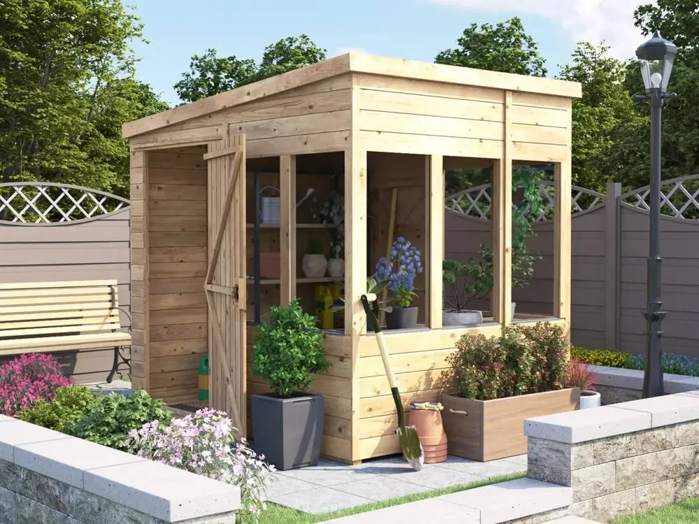 Dunster House Wooden Potting Shed Pent Roof W8' x D6' (W2.4 x D1.8m) Overlord Modular in Brown 3