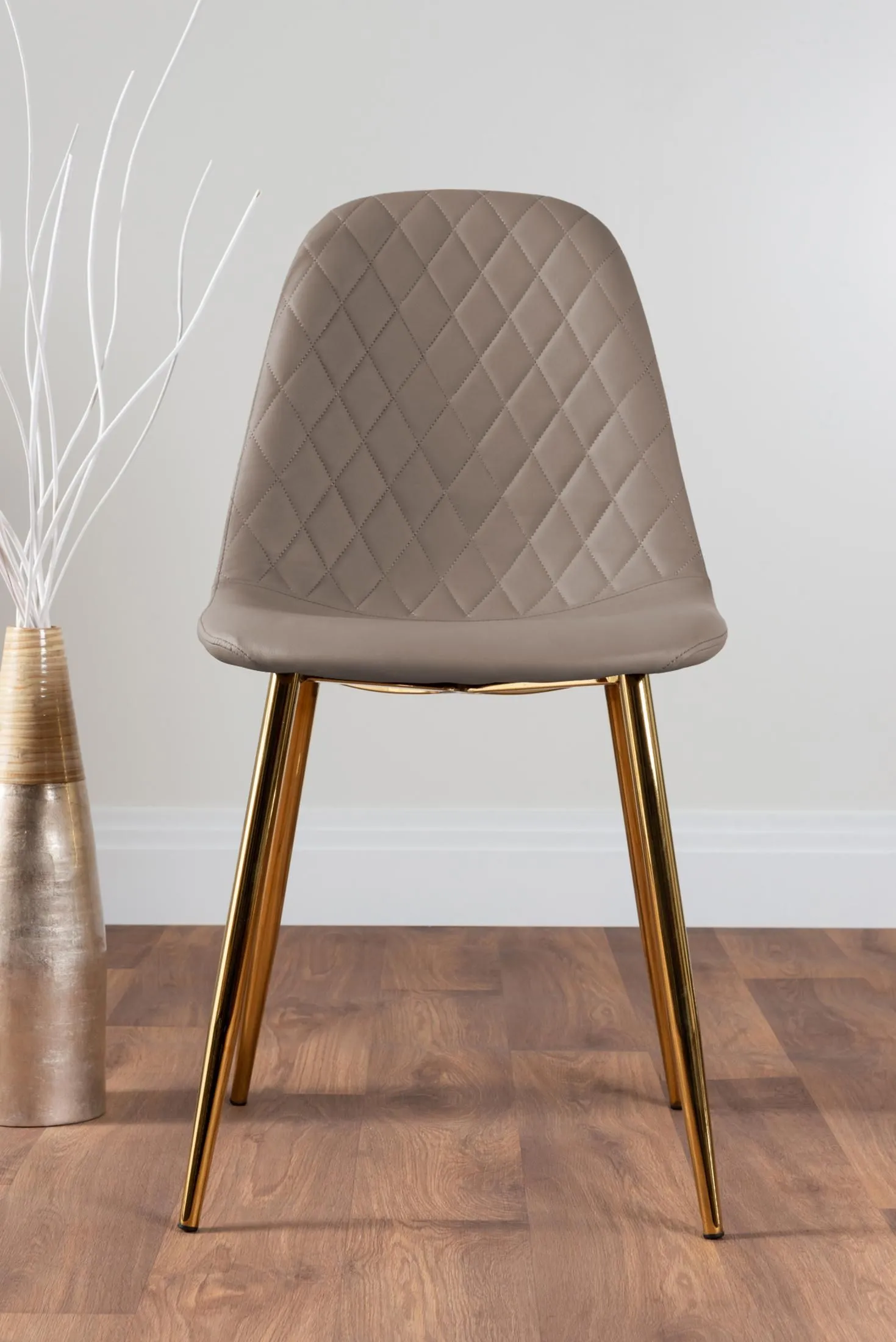 FurnitureboxUK Novara 100cm Round Tempered Glass Dining Table with Gold Legs & 4 Corona Faux Leather Chairs in Beige 6