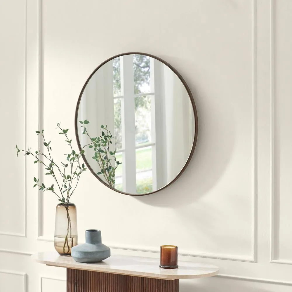 FurnitureboxUK Inga Walnut Wood Medium Round 80cm Wall Mirror