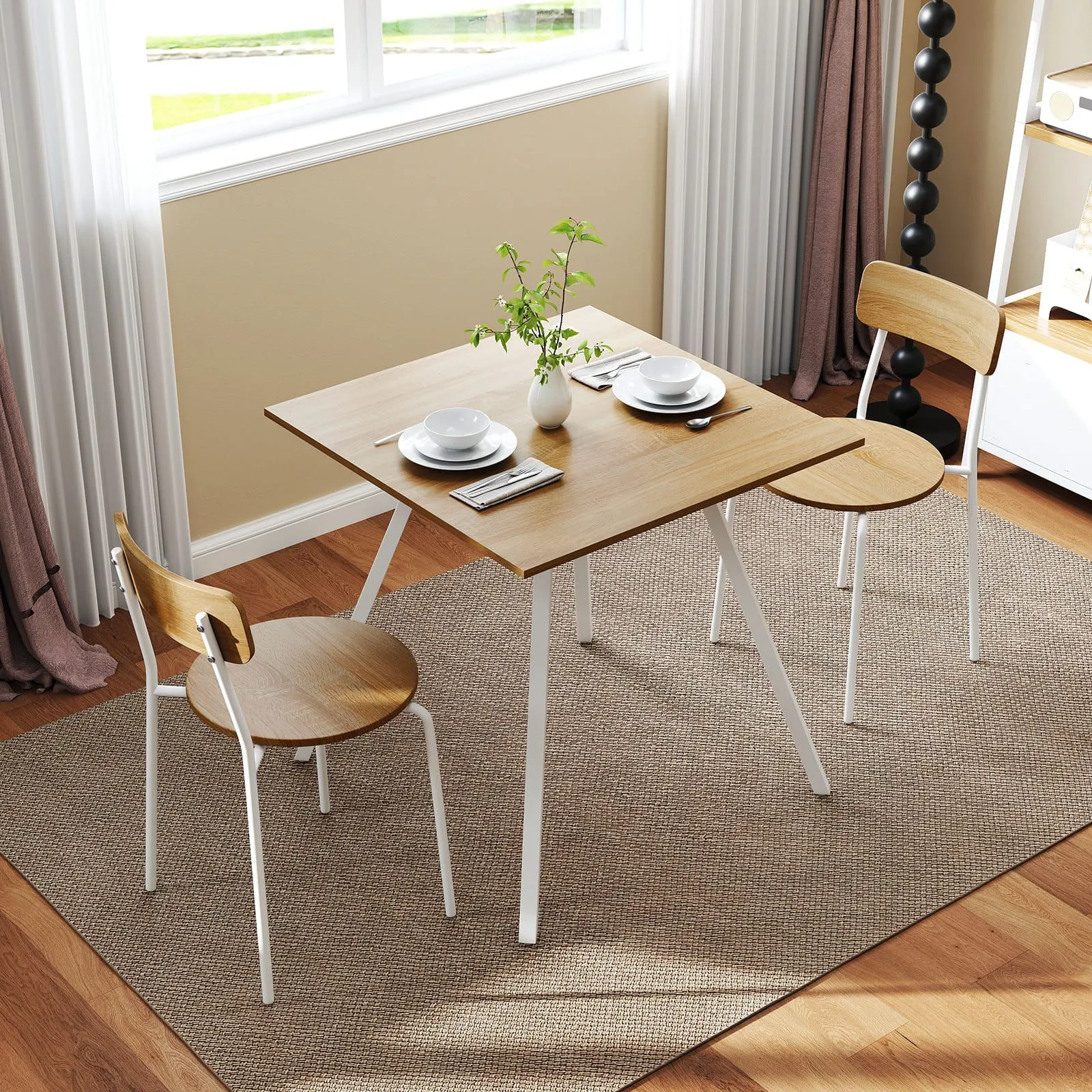 Costway 3-Piece Kitchen Dining Room Furniture Dining Table Set for 2 in White 6