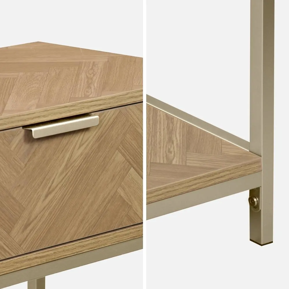 sweeek 110cm Herringbone Console Table With 2 Drawers in Light Brown 6