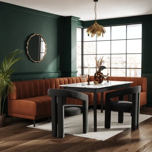 Amali Matte Plush Velvet Left Hand Dining Bench Orange Bundle 2